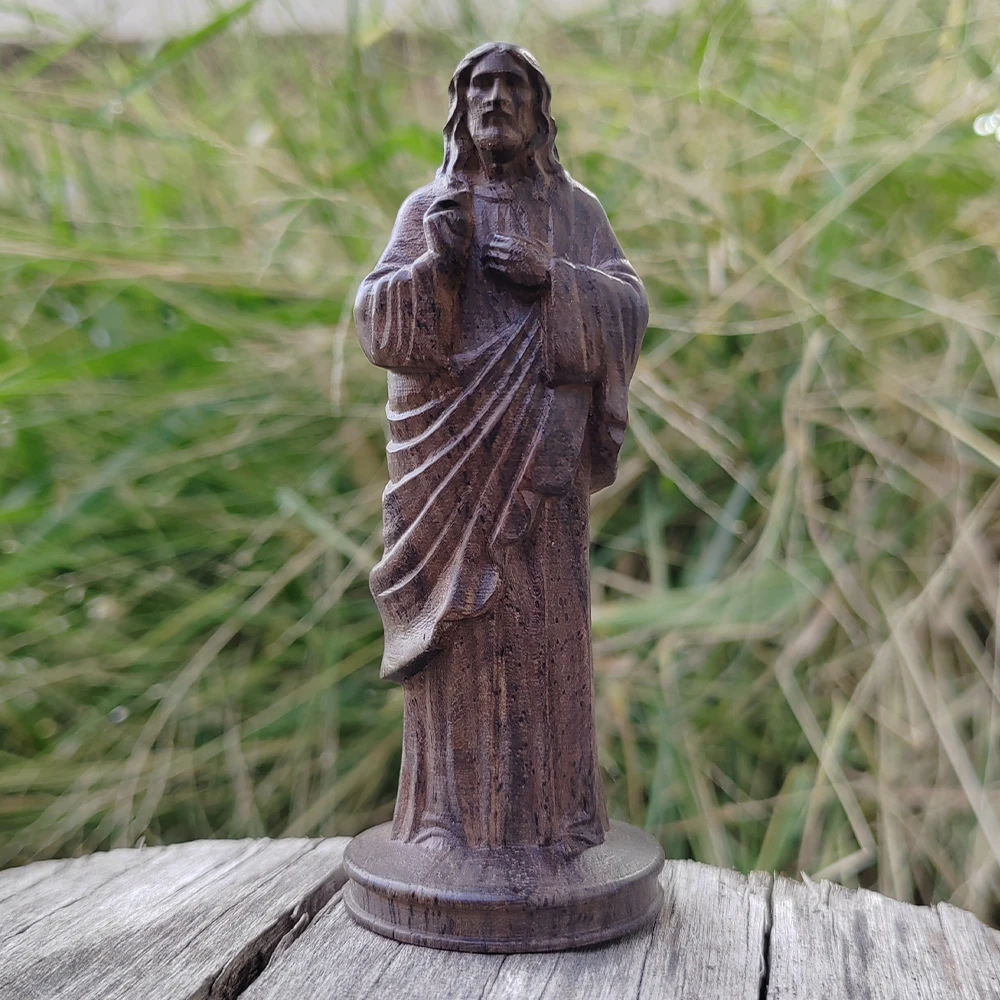 3.8 Inch Hand-Carved Wooden Jesus Statue Ornament, Artistic Style, Suitable for Creative Desktop Decorations, Party Decorations, Men's Gifts, Christmas Decorations, Fireplace, New Year Gifts, Study Room