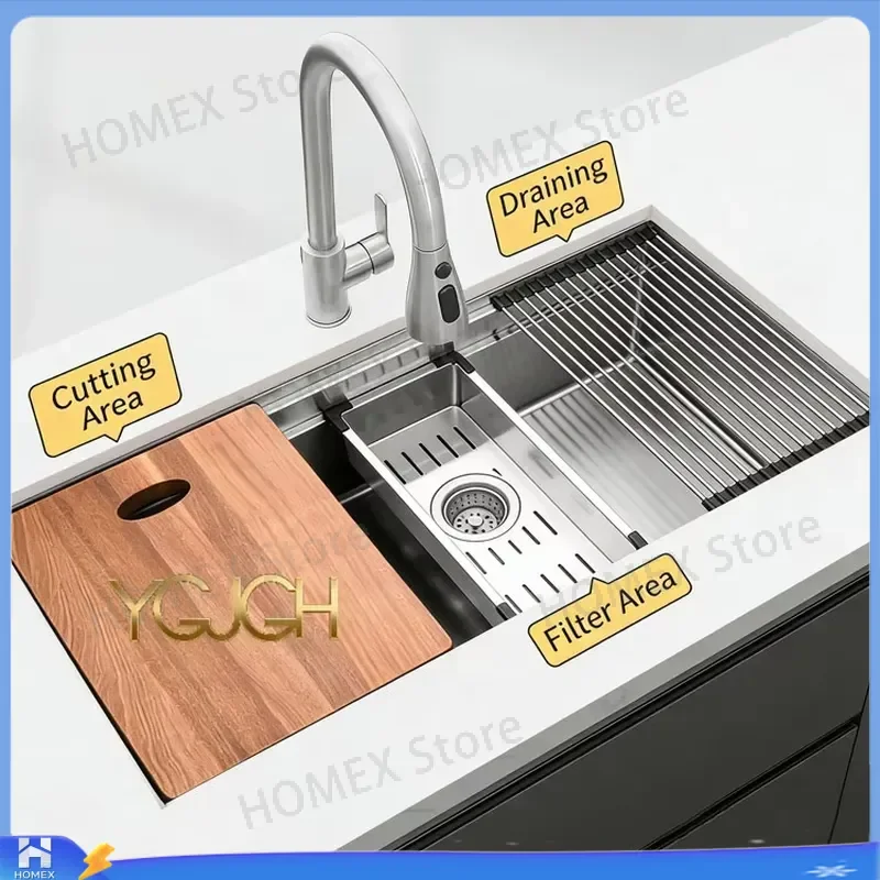 Stainless Steel Double Bowl Kitchen Sink Farmhouse Style Top Mount Drop In Basin with Sliding Multi Function Accessories for