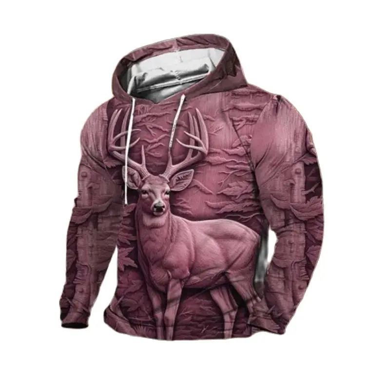 Vintage Men's Hoodie  Elk 3D Printing Men Women Casual Sweatshirt Tops  Autumn Winter Streetwear