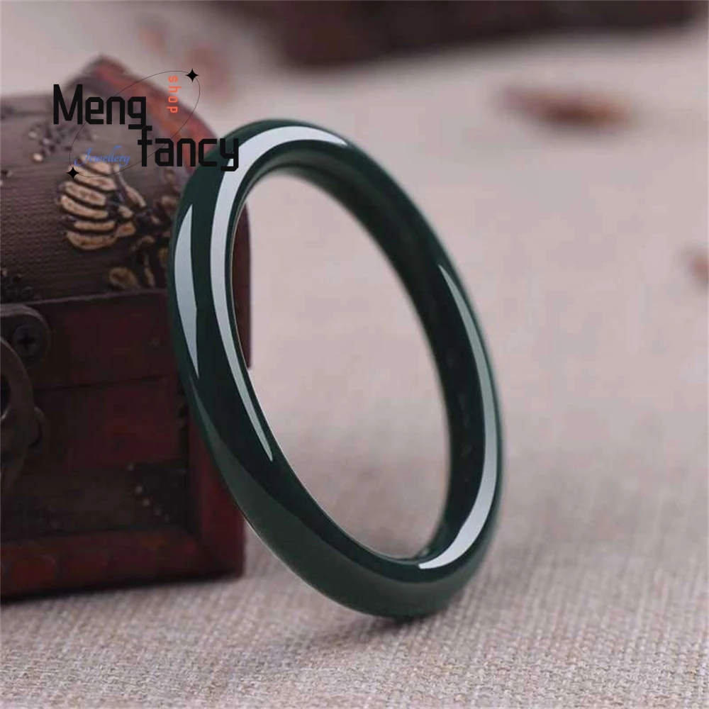 Natural Hetian Green Jade Square Round Bar Gilded Carved Bracelet High-grade Fashion Fine Jewelry Exquisite Luxury Holiday Gifts