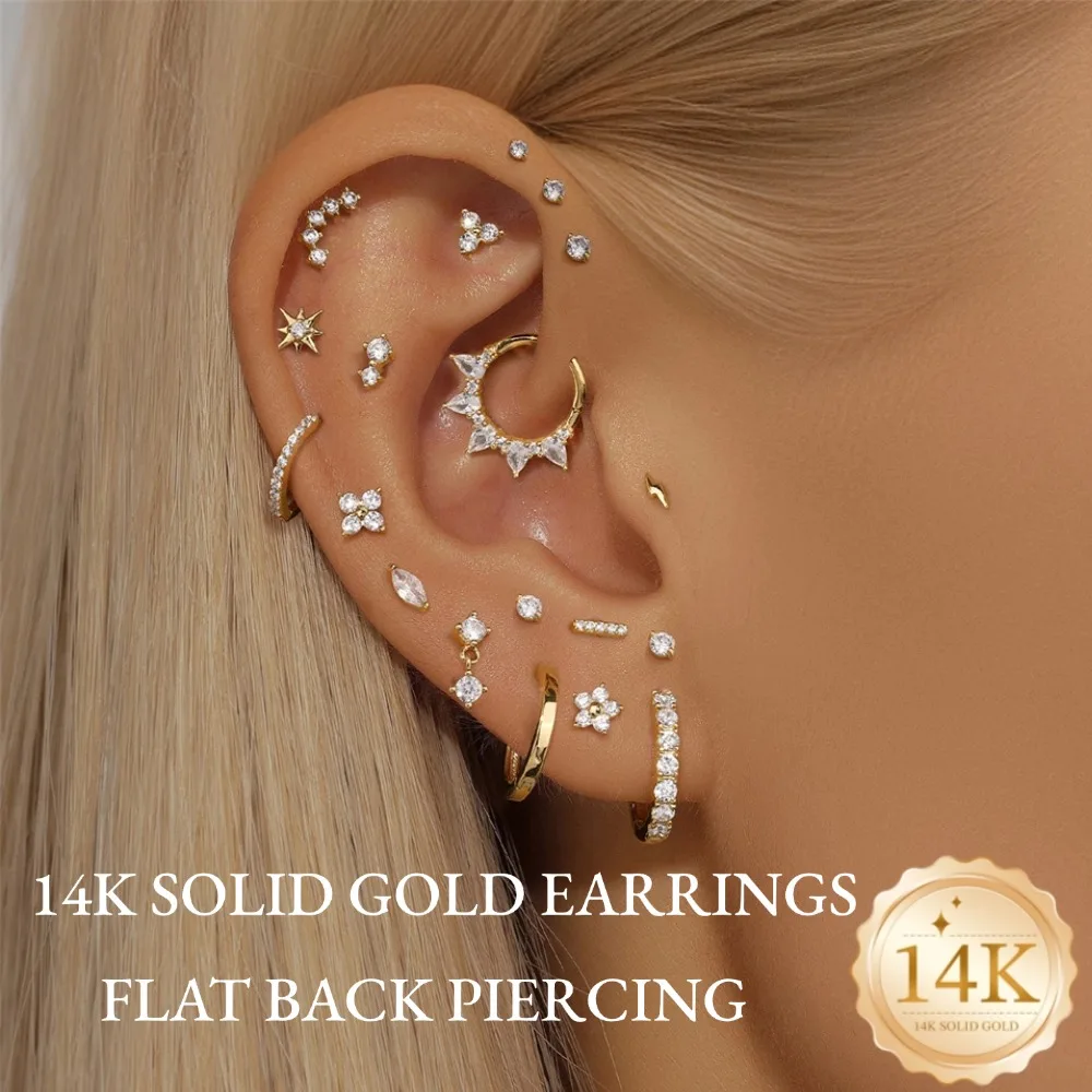 DIeSchein 14K Solid Gold Cartilage Earring for Women Helix Daith Tragus Septum Clicker Hoop Hypoallergenic Piercing Jewelry - view 3