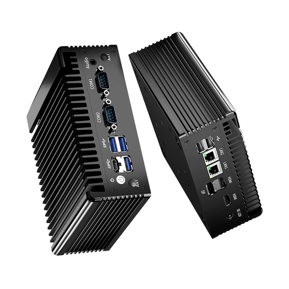 3xDisplay Fanless Mini PC Intel N150 N100 2x2.5G RJ45 2*COM NVMe DDR4 2*HD 1*DP Type-C Solid Firewall Industrial Mini Computer