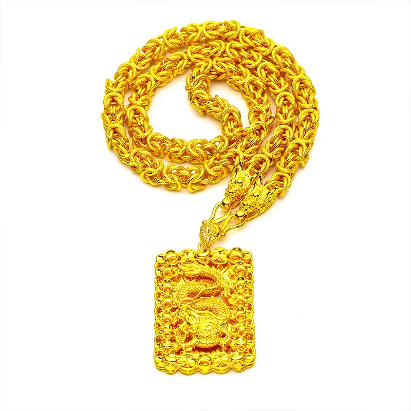 Ciondolo drago da uomo audace (24K AU999) - Testa di drago in rilievo 3D, catena opaca, negoziazione aziendale, leadership maestosa