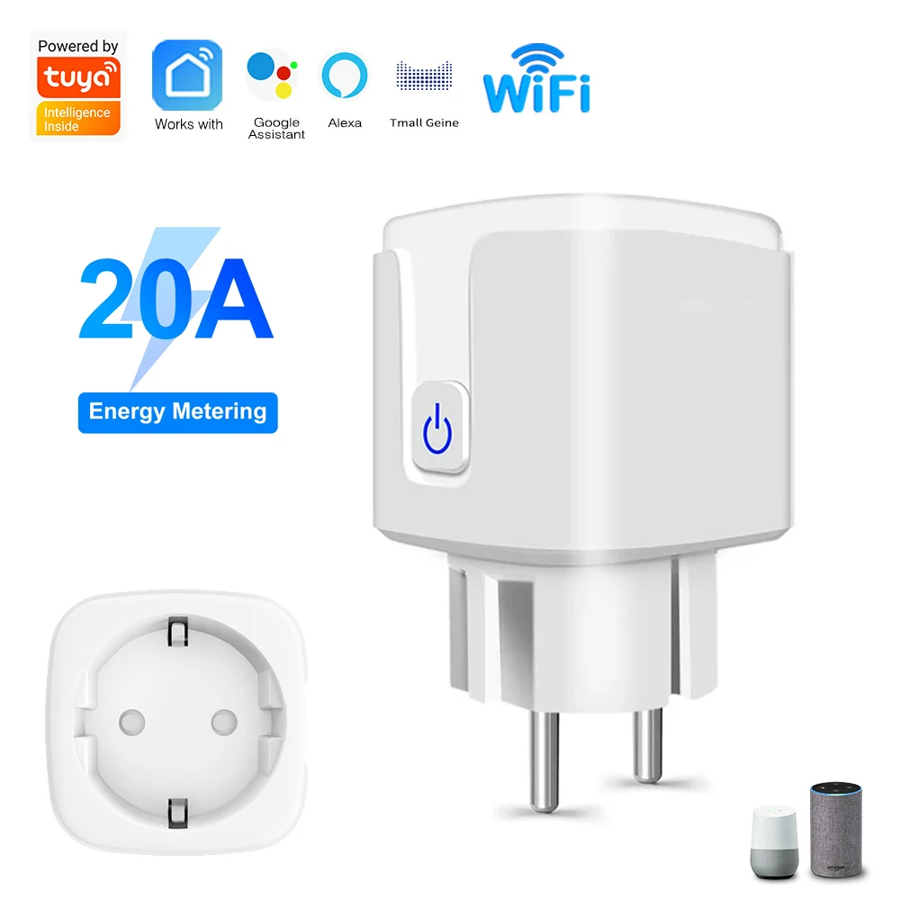 Tuya Wifi Smart Plug EU 20A Smart Socket With Power Monitoring Smart Life APP Remote Control Supports Alexa Google Home Yandex