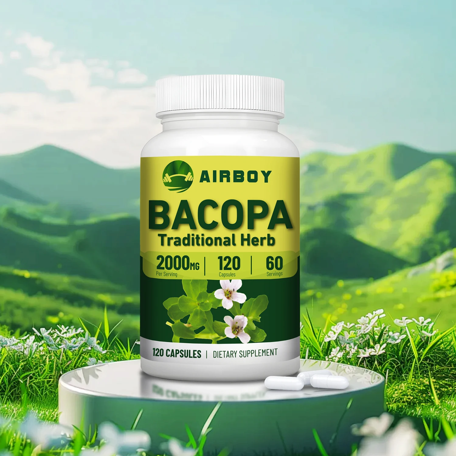 

Bacopa Monnieri Extract - Promotes Brain Health, Enhances Cognitive Abilities and Concentration, and Boosts Energy and Stamina