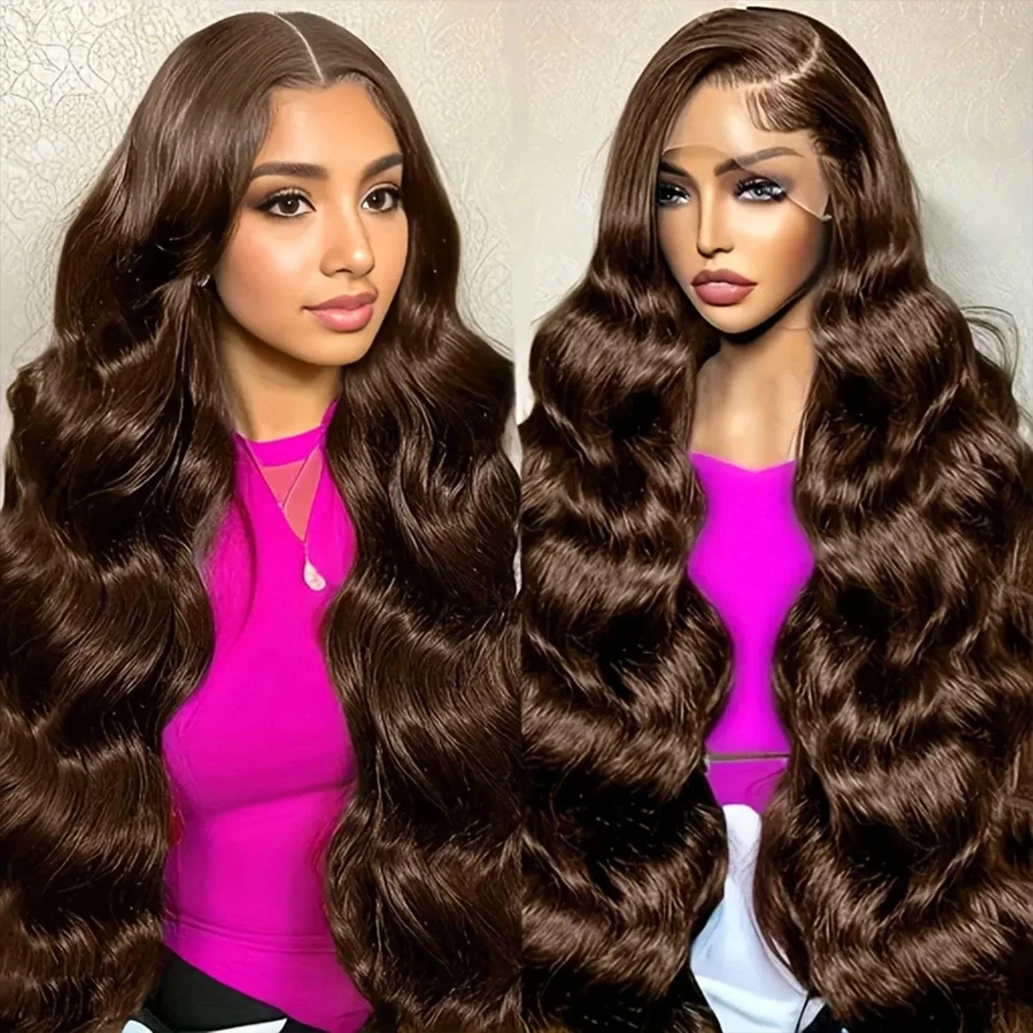 

13x4 13x6 HD Lace Frontal Wigs Brown Body Wave Human Hair Wigs Chocolate Brown 46 Inches Lace Front Wig Brazilian Pre Plucked
