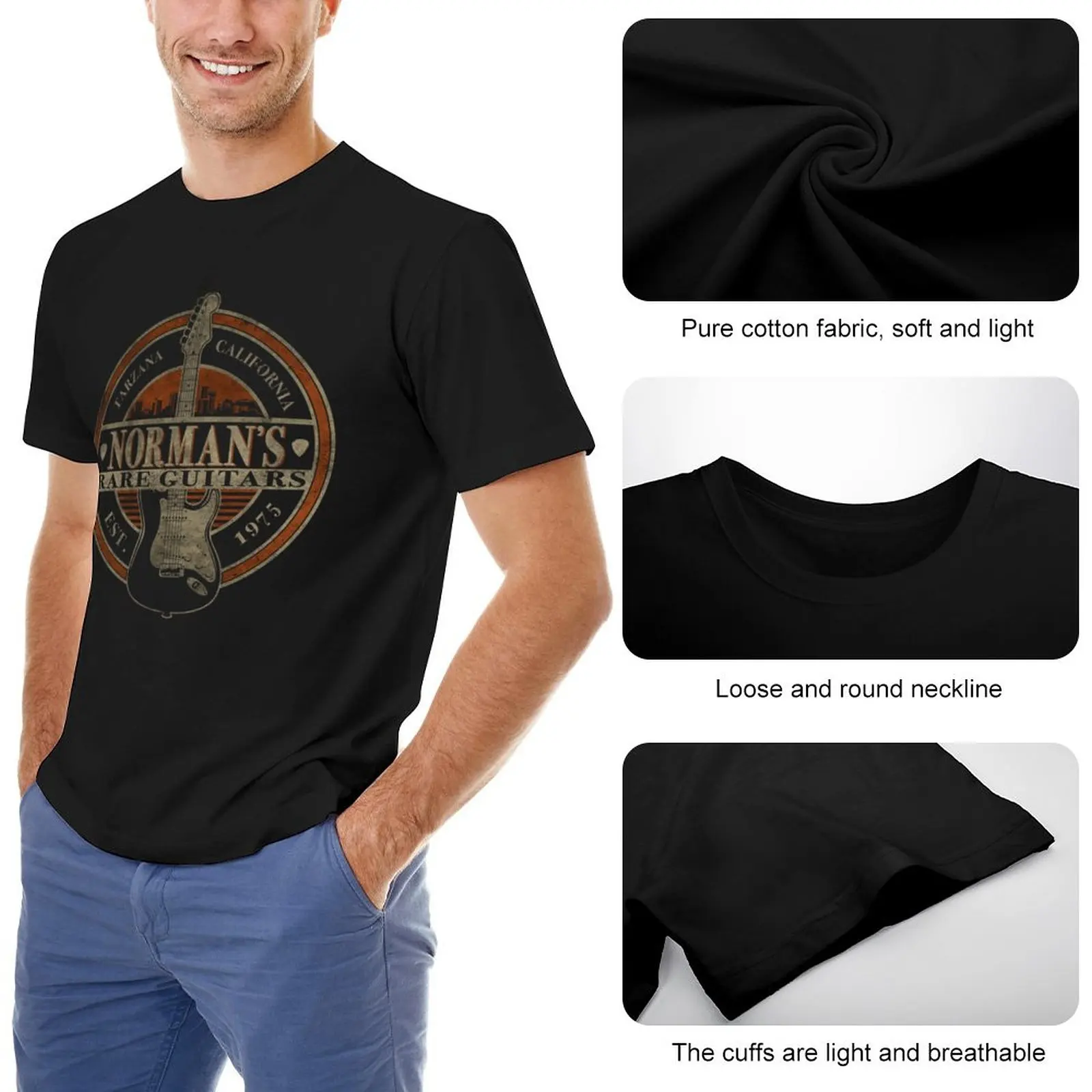 humor fashion t shirt Norman S Rare Guitars Tee T-Shirt korean fashion black t shirt summer top t shirts men's tees t-shirt image 2