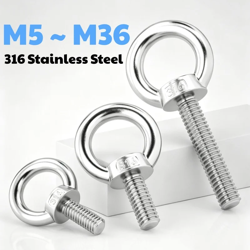 M5 ~ M36 316 Stainless Steel Ring Eye Bolt for Rigging and Lifting Applications Ring Round Eye Screw Hardware Fasteners