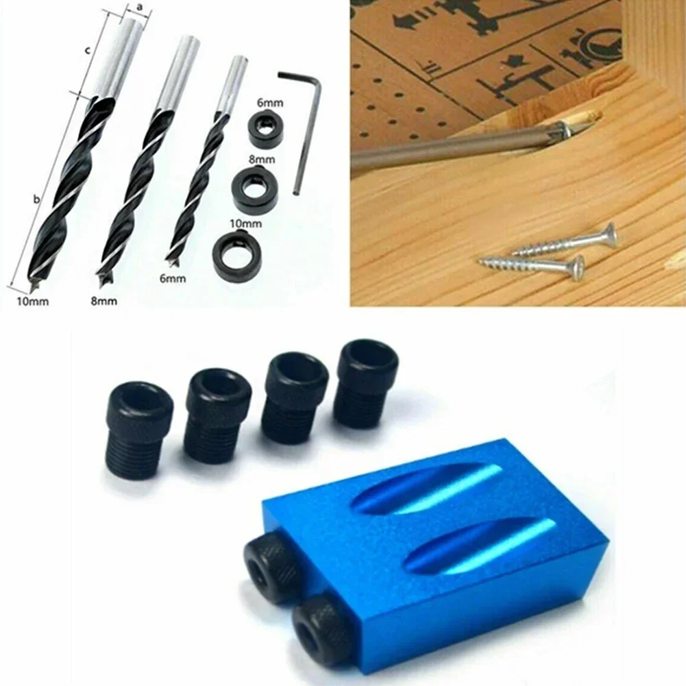 Pocket Hole Jig Kit Woodworking Hole Drilling bit 15 Degree Drill Guides Joint Angle Drive Adapter Locator Carpentry Tool