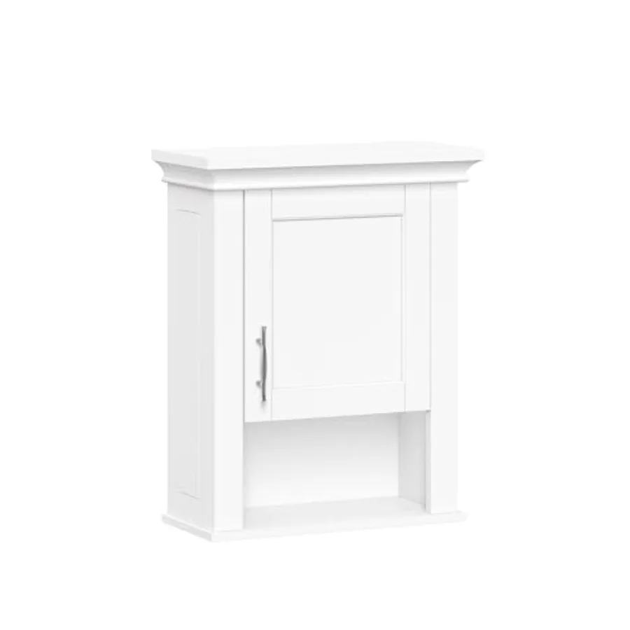 

Somerset Single Door Wall Cabinet - Bathroom Medicine Cabinet with Inset Door, Coved Top Shelf, 2 Interior Shelves and Open Dis