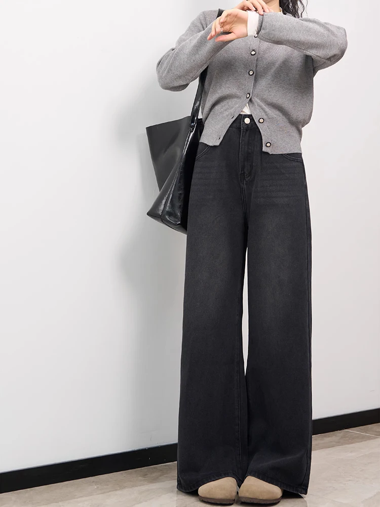 

Ретро джинсы с высокой талией и широкими штанинами, женские, свободного кроя, прямого кроя, стройнящие, осенне-зимние, повседневные брюки.