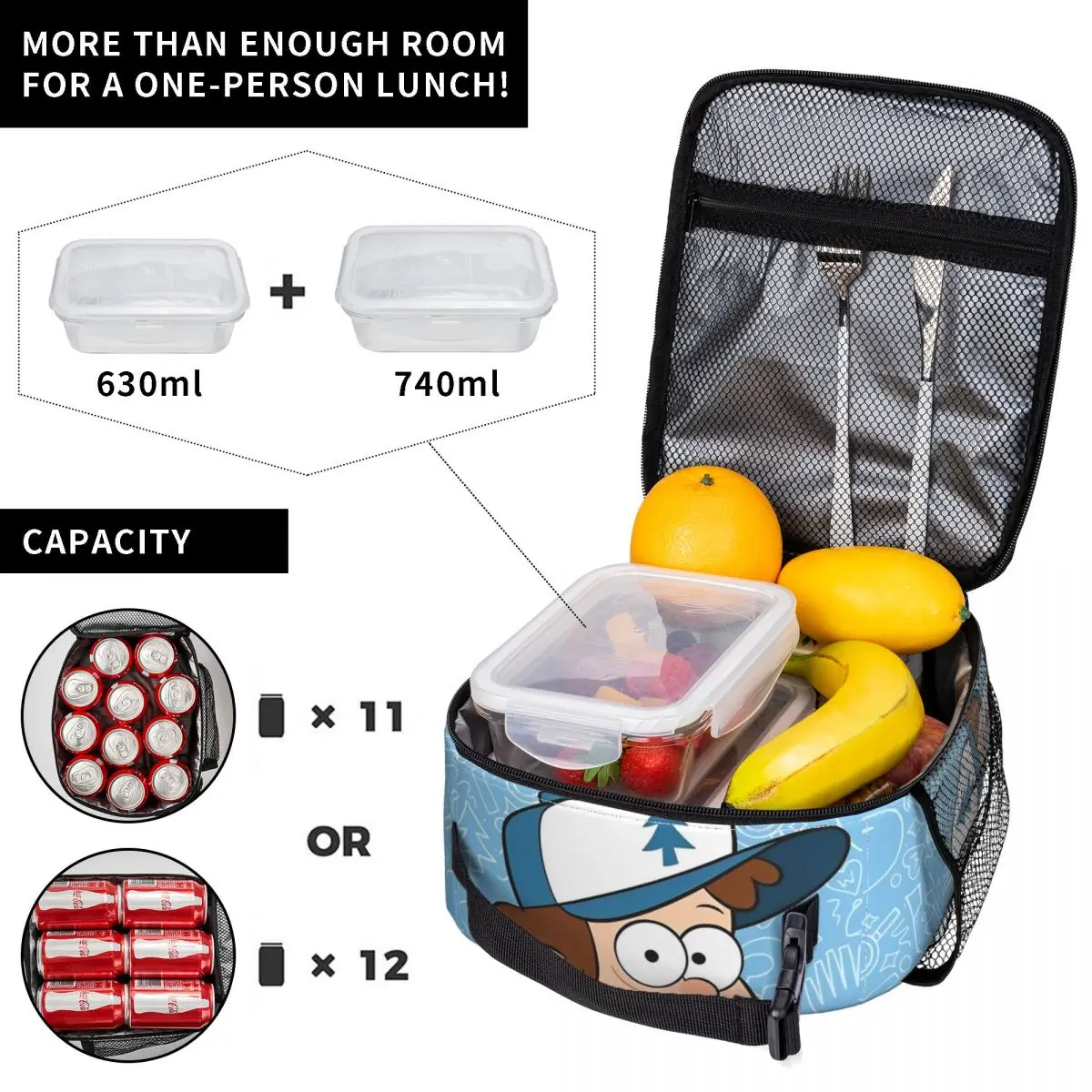 Gravity Falls Lunch Bag Convenient Lunch Box Men Travel Print Cooler Bag Retro Oxford Thermal Lunch Bags