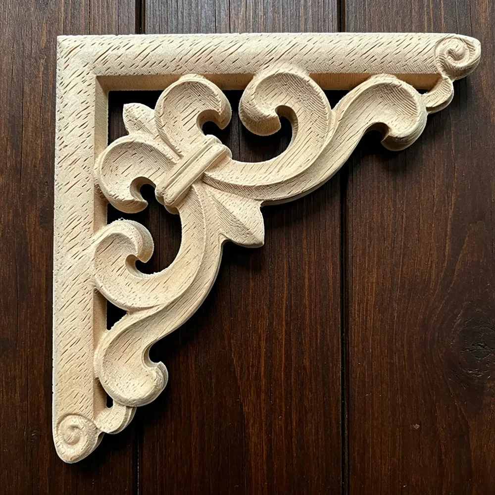 10PCS 6-12cm Woodcarving Corner Decal Unpainted Wood Decal Corner Onlay Applique Frame Home European 3D Rose Decor Home