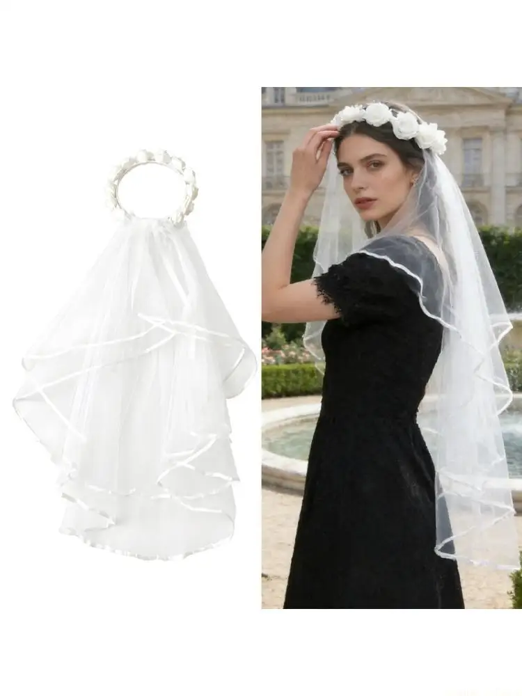 

31BF Легкая цветочная вуаль Модные украшения для волос Головной убор для невест и танцоров