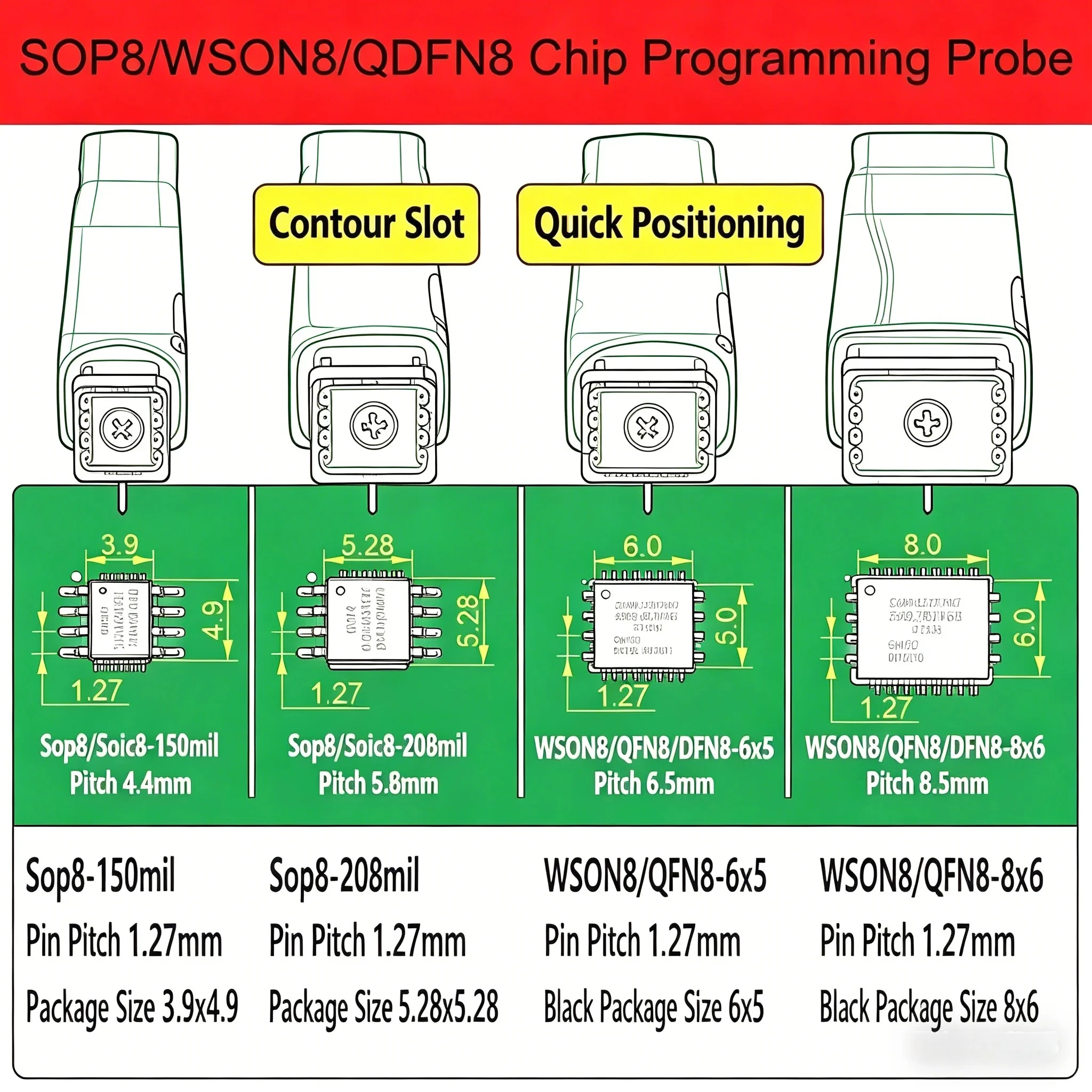 1Pcs SOP8/SOIC8/WSON8/QDFN8 Chip Burning & Reading Probe - Spring Pin Flash Chip Burner with Spacing Cable