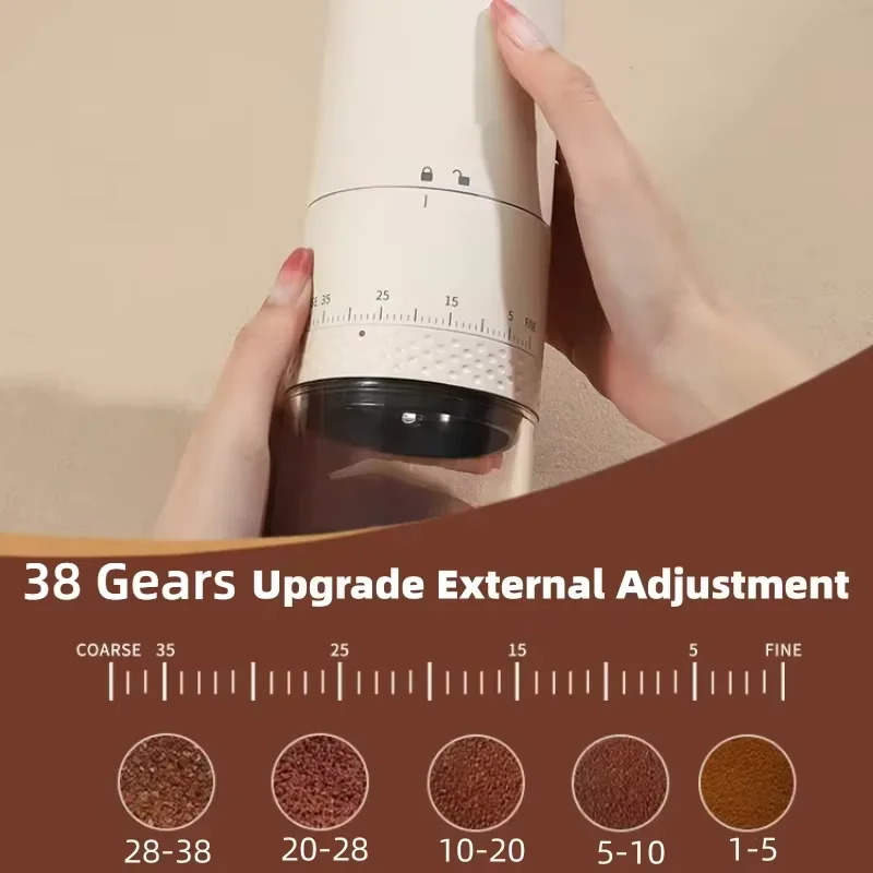 Automatic mini 38 levels adjustment drip hand coffee bean grinder digital smart coffee maker for travel