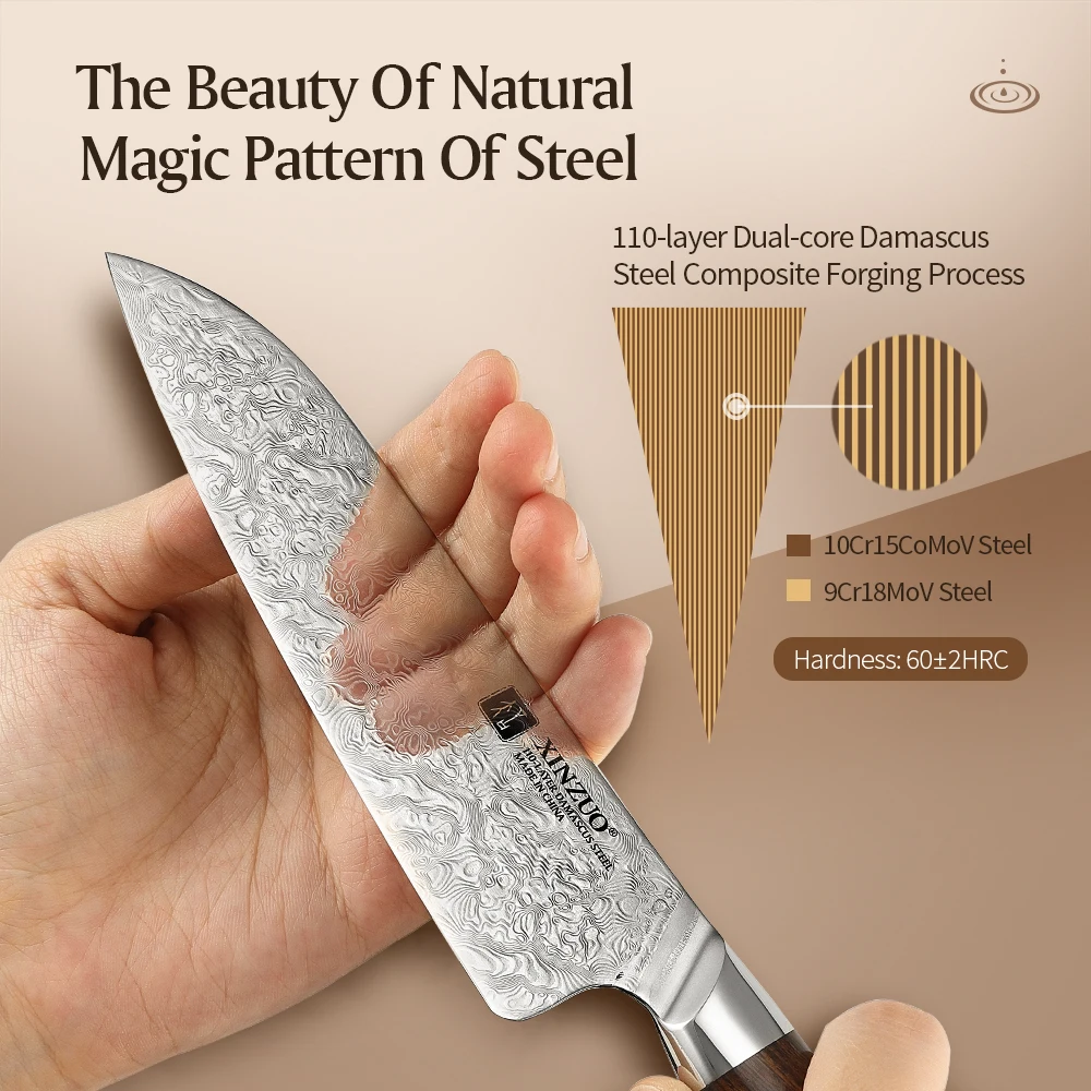 XINZUO 5.5'' Santoku Knife 110 Layers Damascus Steel High Carbon Vegetables Cutting Vegetable Meat Petty Fruit Knife Home Tools