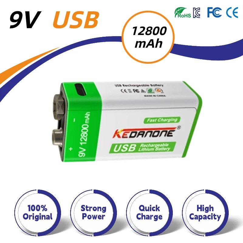 Original 12800mAh Type-C USB 9Volt li-ion Rechargeable Battery 9V Li ion Lithium Battery for RC Helicopter Model Microphone Toy