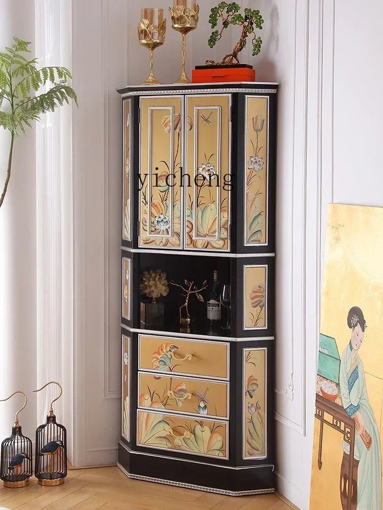 Solid Wood Chinese Corner Shelf Living Room Corner Corner Cabinet Fan Triangle CabinetU19