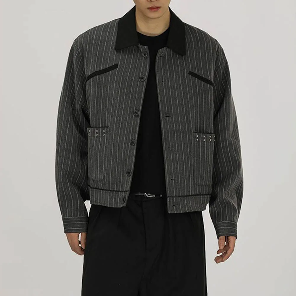 Veste courte rayée à manches longues pour homme, rétro coréen, tendance, haute rue, décontractée, ample, Niche, hauts pour hommes, nouvelle collection automne 2025