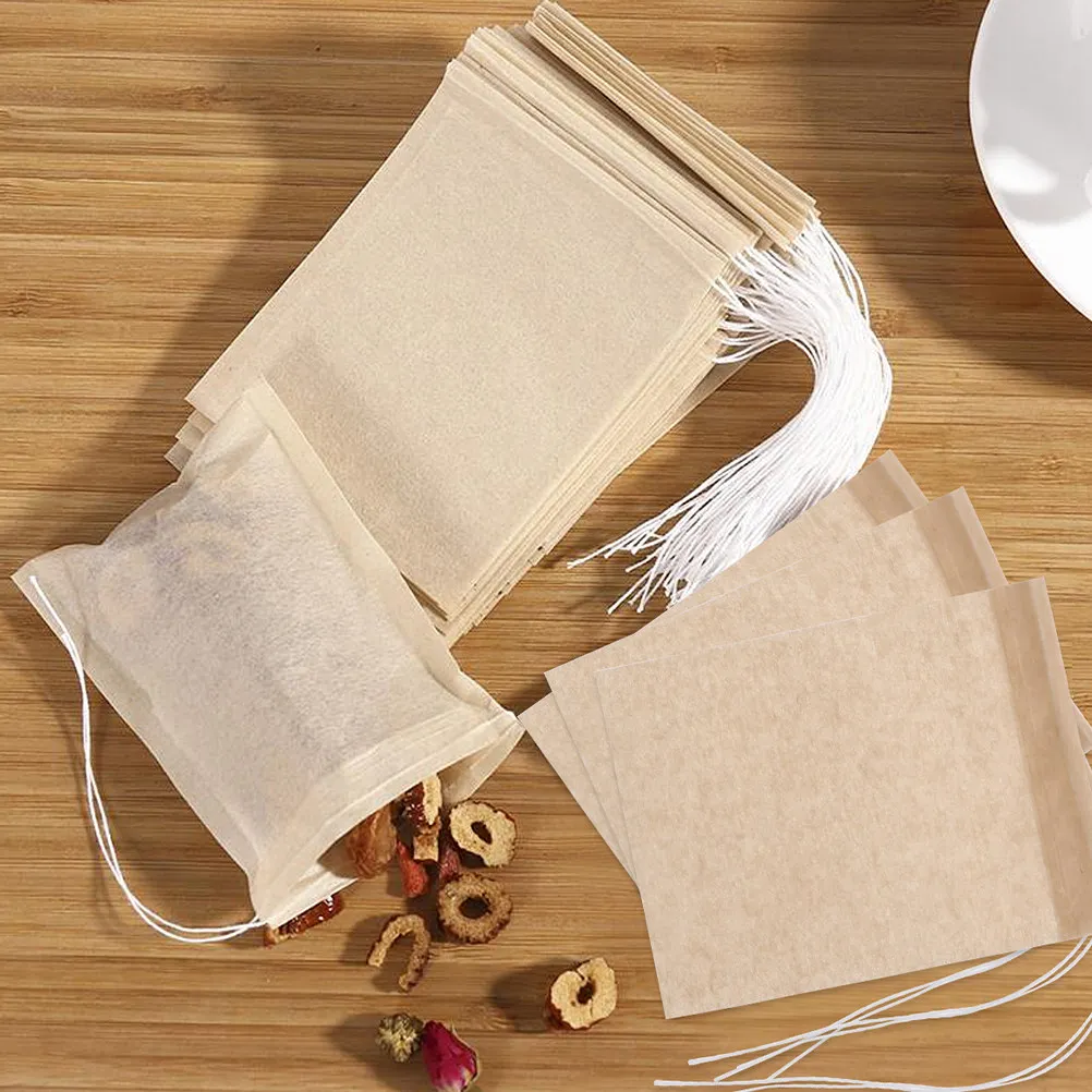 100Pcs Tea Filter Bags Drawstring Unbleached Paper Infuser for Loose Leaf Tea Coffee and Herbal Brewing