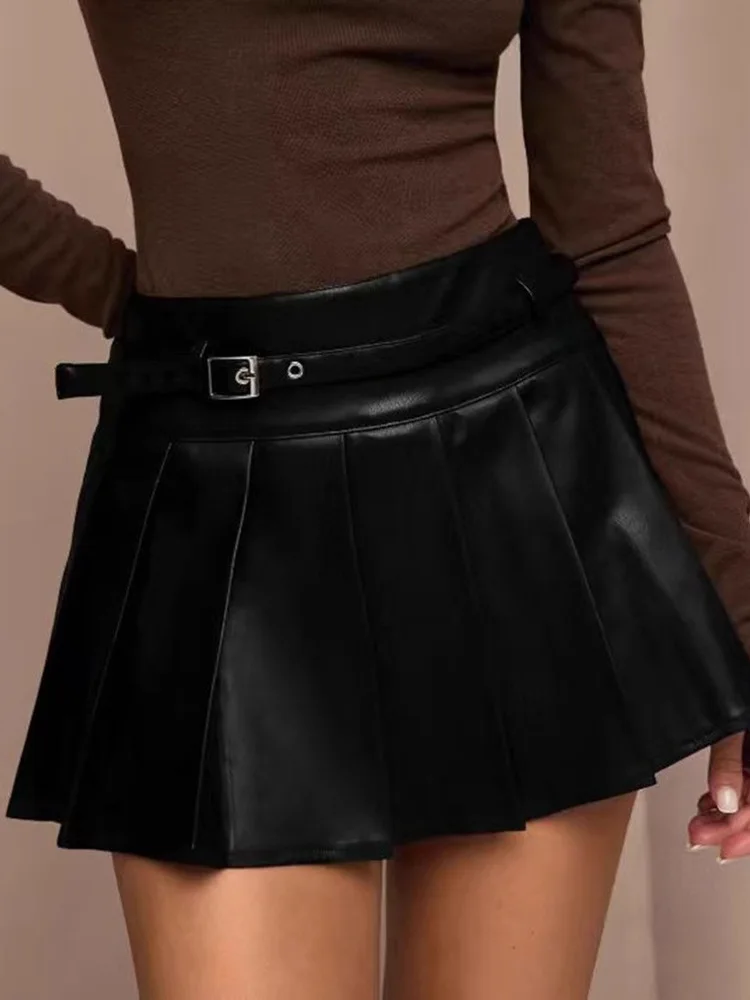 College-style Pleated Skirt For Women's 2026 Summer High-waisted PU Leather Sexy Versatile Hot Girl Short Skirt