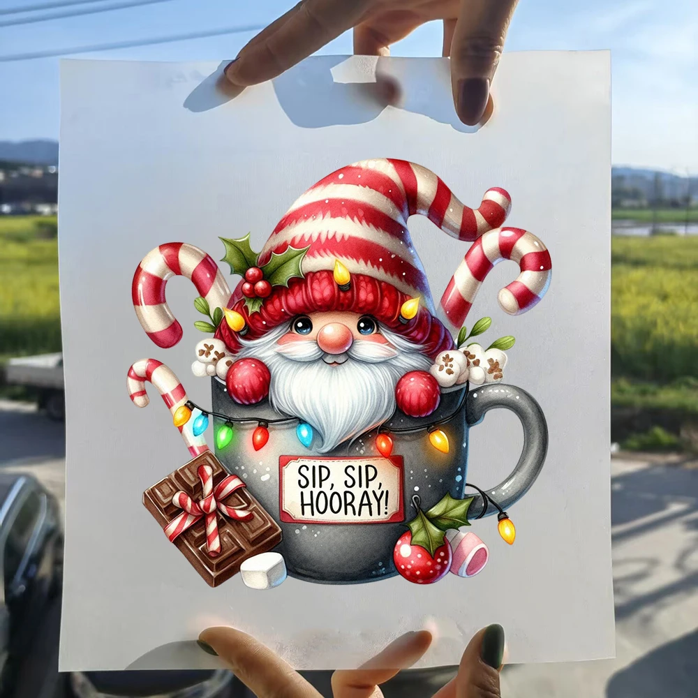 15 سنتيمتر الاطفال لطيف كأس عيد الميلاد سانتا الحديد على DTF نقل الحرارة ملصق Diy بها بنفسك تي شيرت الحديد على نقل بقع طباعة ملصق مائي #3