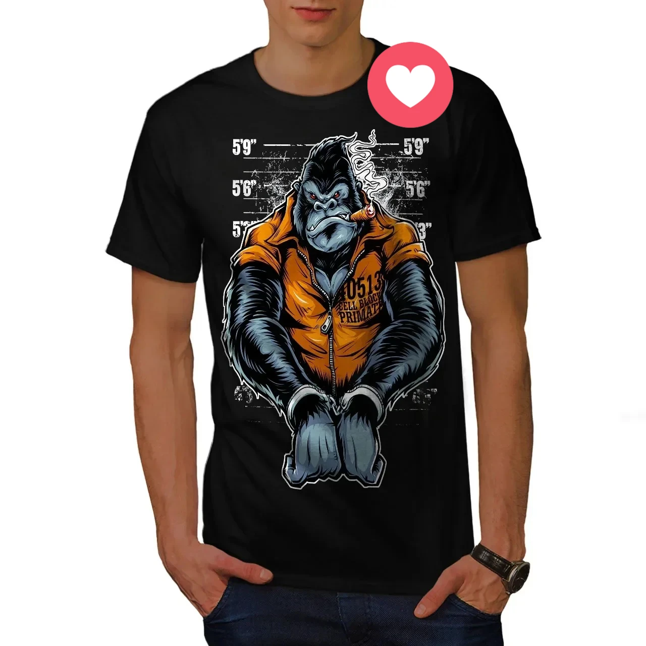 Funny Monkey Ape Prison Mug Shot Printed T-Shirt 100% Cotton O-Neck Summer Short Sleeve Casual Mens T-shirt Size S-3XL