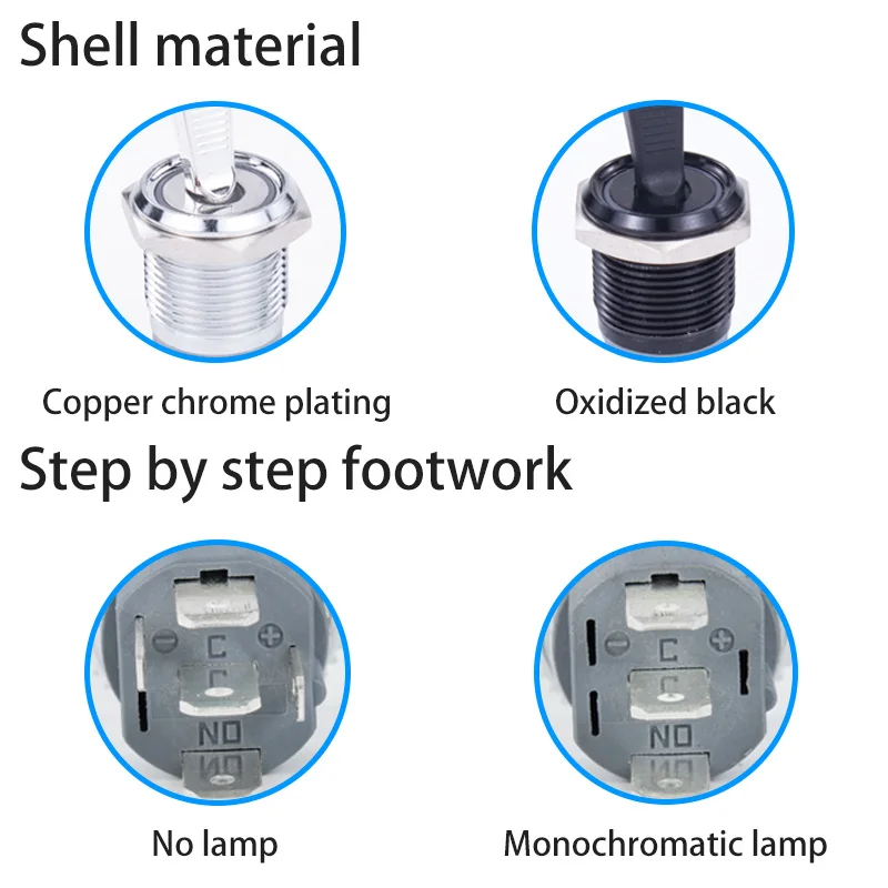 Imagem -03 - Interruptor de Alavanca de Metal Impermeável com Lâmpada Self-locking Slide Power Alta Corrente Botão Posições 10a 15a 20a 1no1nc 16 mm