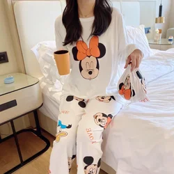 Disney Mickey Mouse pajamas autumn new pure cotton long-sleeved trousers silk pajamas women's cartoon loungewear pajamas set