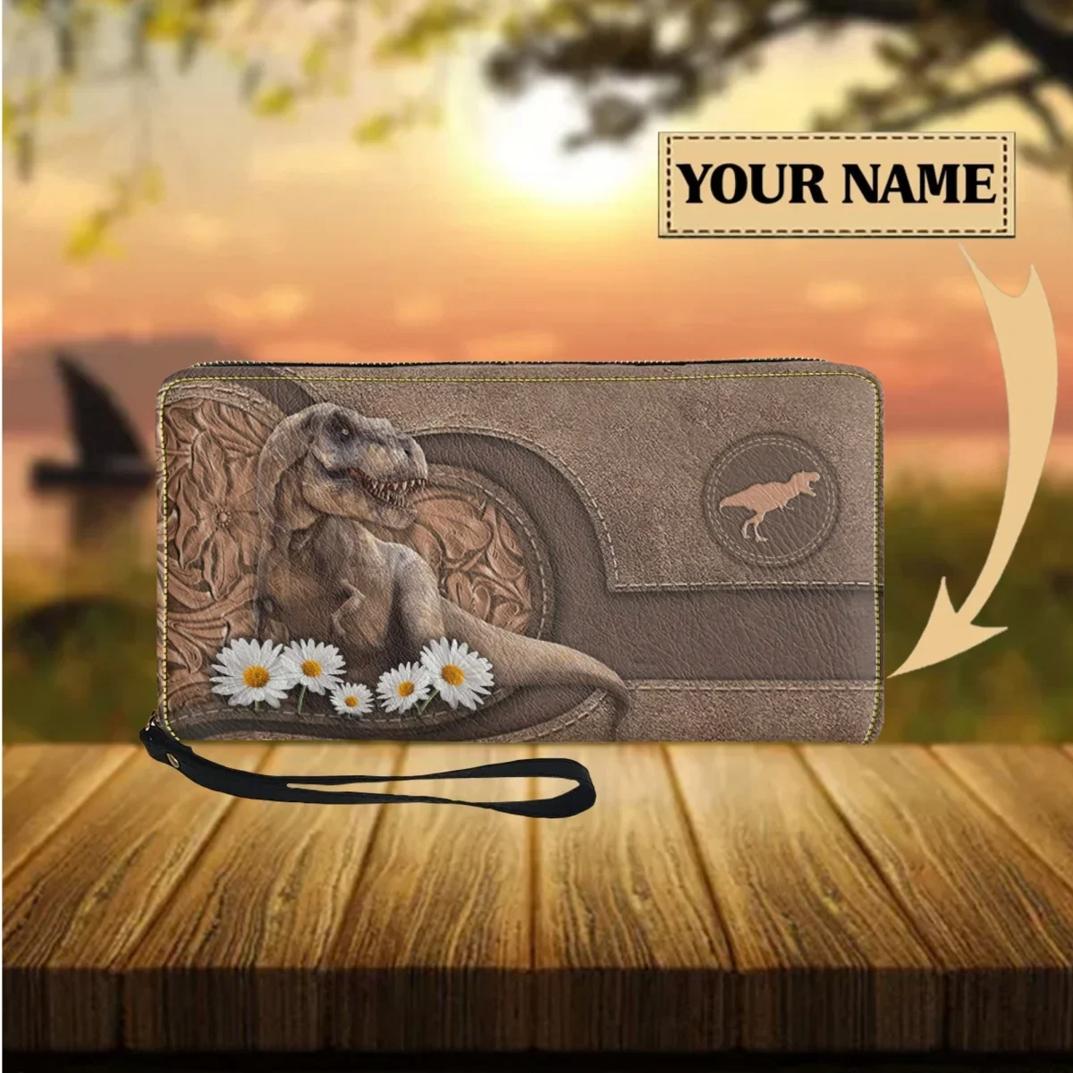 

Cool Dinosaur Design Wallets for Women Multifunction Purse with Zipper Long Travel Card Holder Wristlet Clutch Cell Phone Wallet