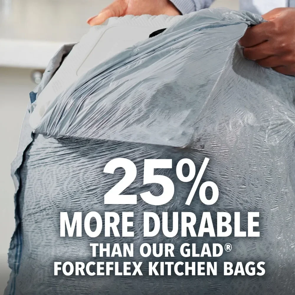 Glad ForceFlex MaxStrength 13 Gallon Tall Kitchen Drawstring Trash Bags, Gain Original, 40 Bags