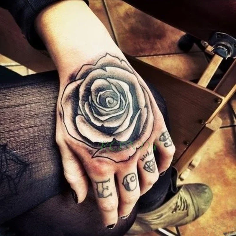 Waterproof Temporary Tattoo femme Sticker Flower Rose letter Fake Tatto Flash Tatoo Back of hand Foot Tato for Girl Women Men