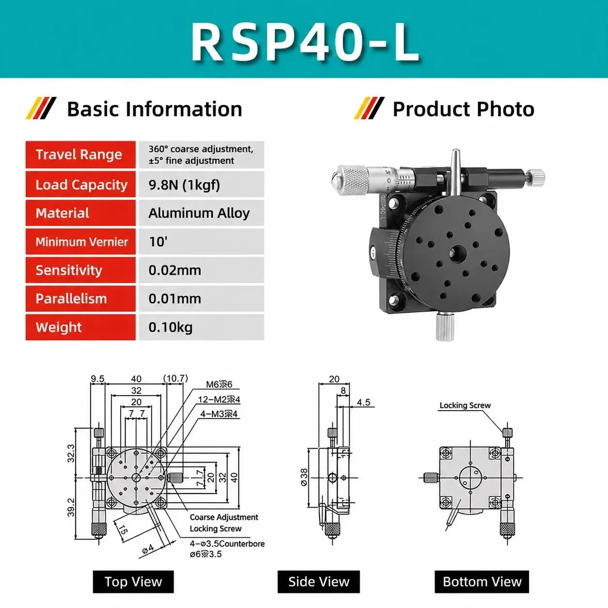 R Axis REG25/40/60 RS/RSP40-200 Manual 360 Degree High Precision Angle Adjustment Platform Optical Rotary Stage Roatar Slide