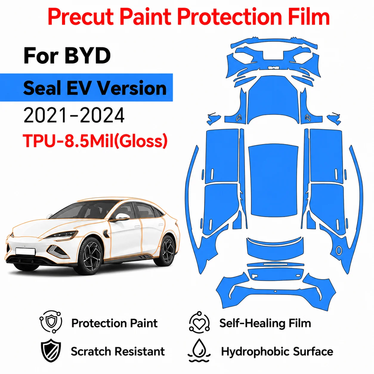 For BYD SEAL EV Version 2021-2024 TPU Scratch Resistant Paint Protection Film Clear Bra Pre-cut PPF Decal Sticker Self-adhesive