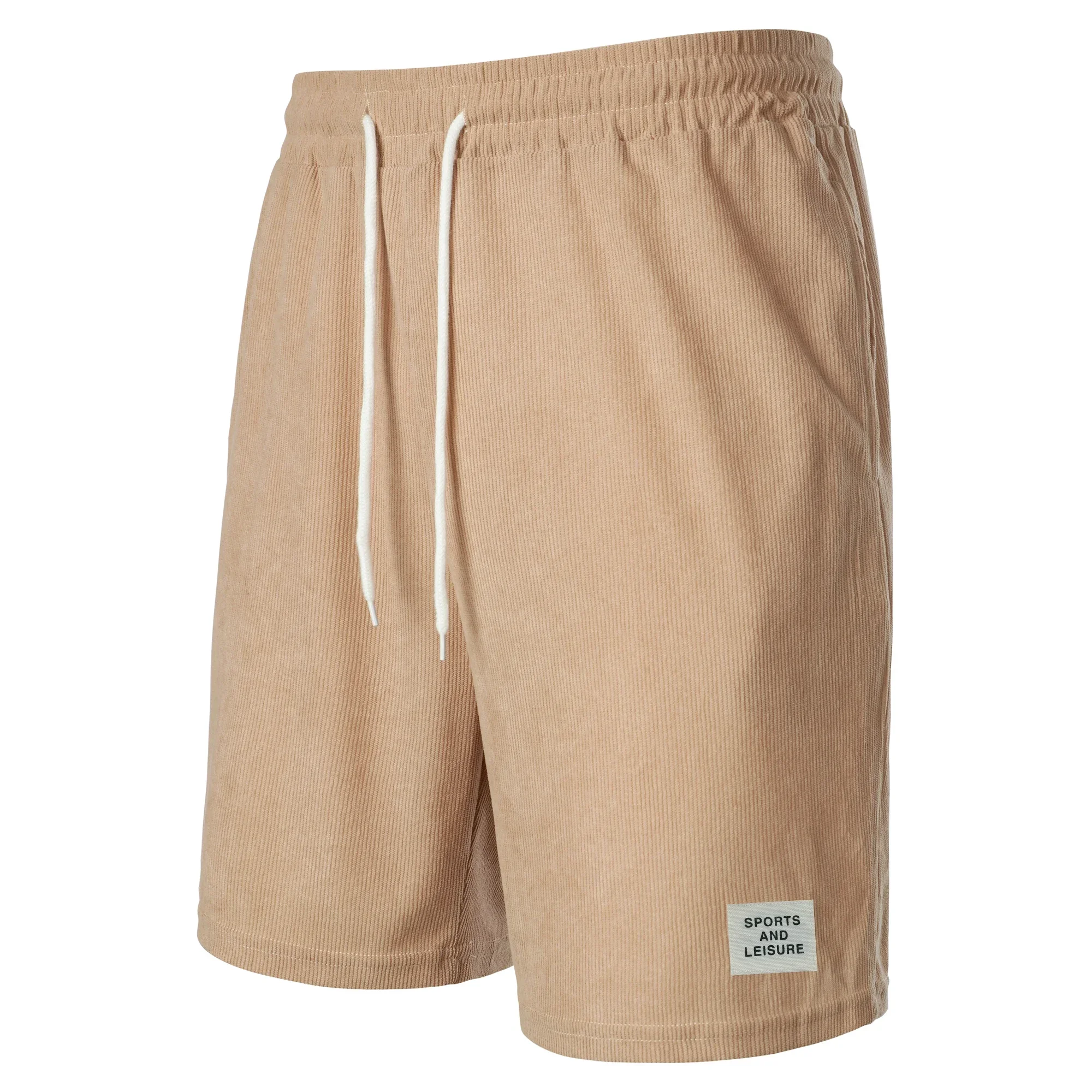 Verão nova cor sólida rendas sweatpants veludo simples trimestre shorts masculinos calças casuais