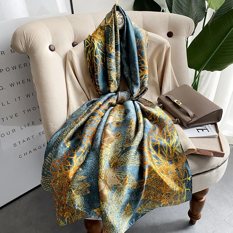 Spring Scarf Women\'s Luxury Design Scarf Silk Smooth Scarf Soft Muslim Headband Shawl Beach 85x180cm