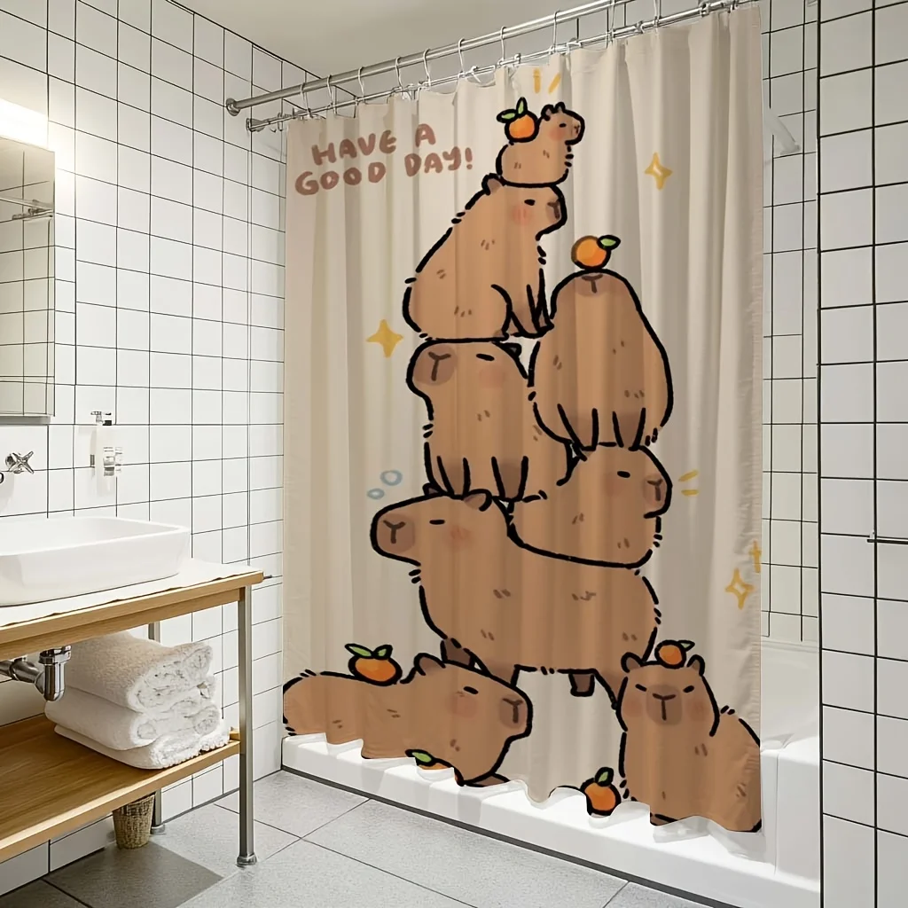 1pc Shower Curtain Set - Featuring a Group of Capybara Digital Print Art Patterns, Made of Washable Polyester Material