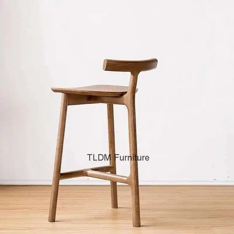 

Wood High Bar Chair Simple Fashionable Island Designer Bar Stools Creative Leisure Modern Household Backrest Chaise Bancos Para