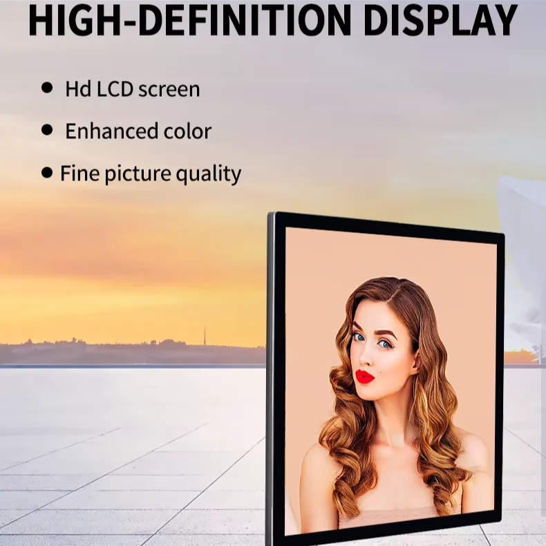 Wall-Mounted Indoor LCD Touch Screen Advertising Display with 16:9 Video Ratio for Airport and Exhibition Hall Use