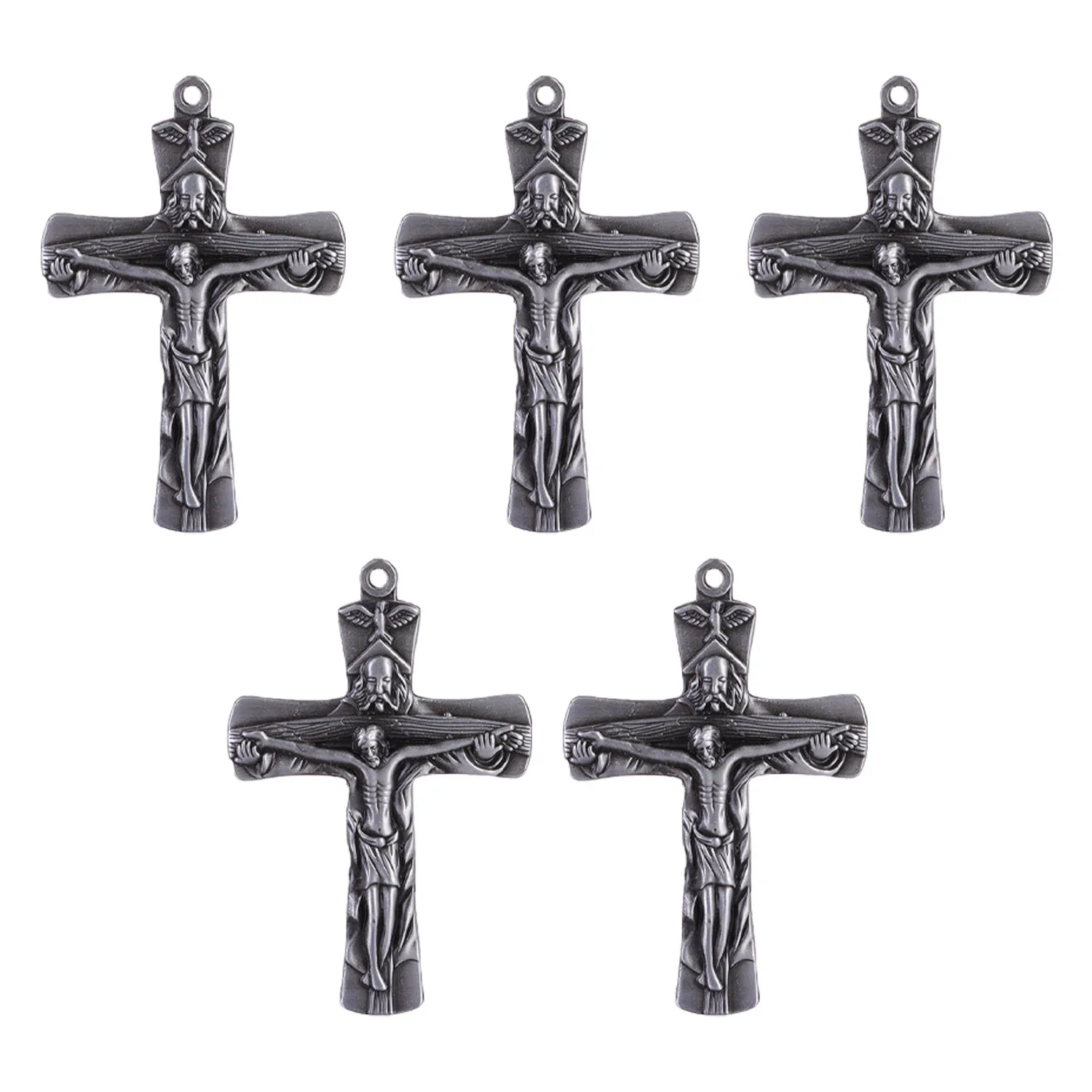 5PCS Catholicism Jesus Passion Cross Pendant & Square Saint Christopher Pendant Religious Prayer Rosary Charms Accessories