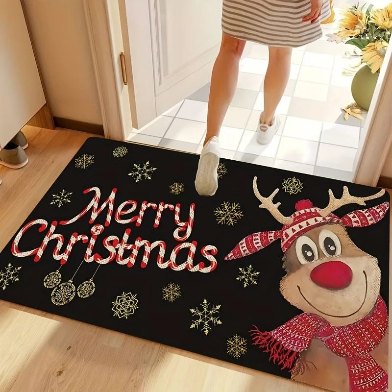 Christmas decoration door mat Merry Christmas fawn pattern bathroom kitchen room floor mat absorbent non-slip home decoration