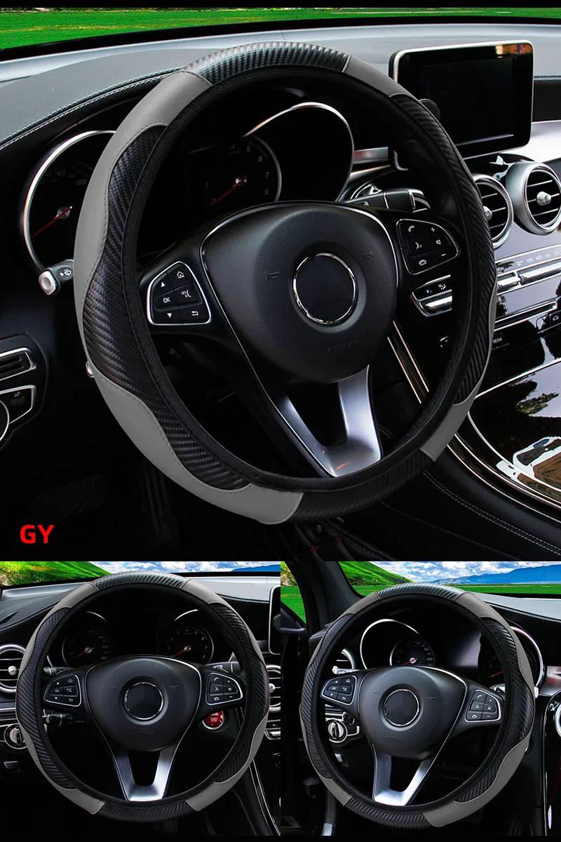 Auto Lenkrad Abdeckung Atmungsaktive Anti Slip PU Leder Lenkung Abdeckungen Geeignet 37-38,5 cm Auto Dekoration Carbon Faser – Detail 8