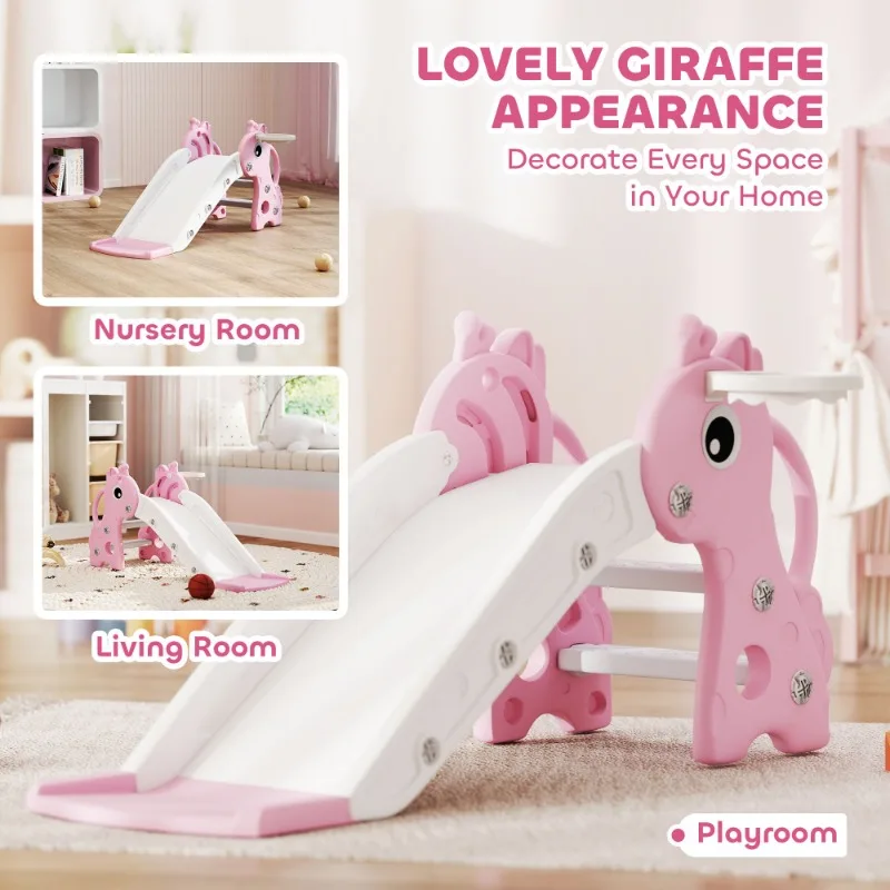Enfant en bas âge Slide3 âge girafe rose grimpeur cerceau de basket-ball balle autoportante enfants intérieur extérieur activité jouer jouet