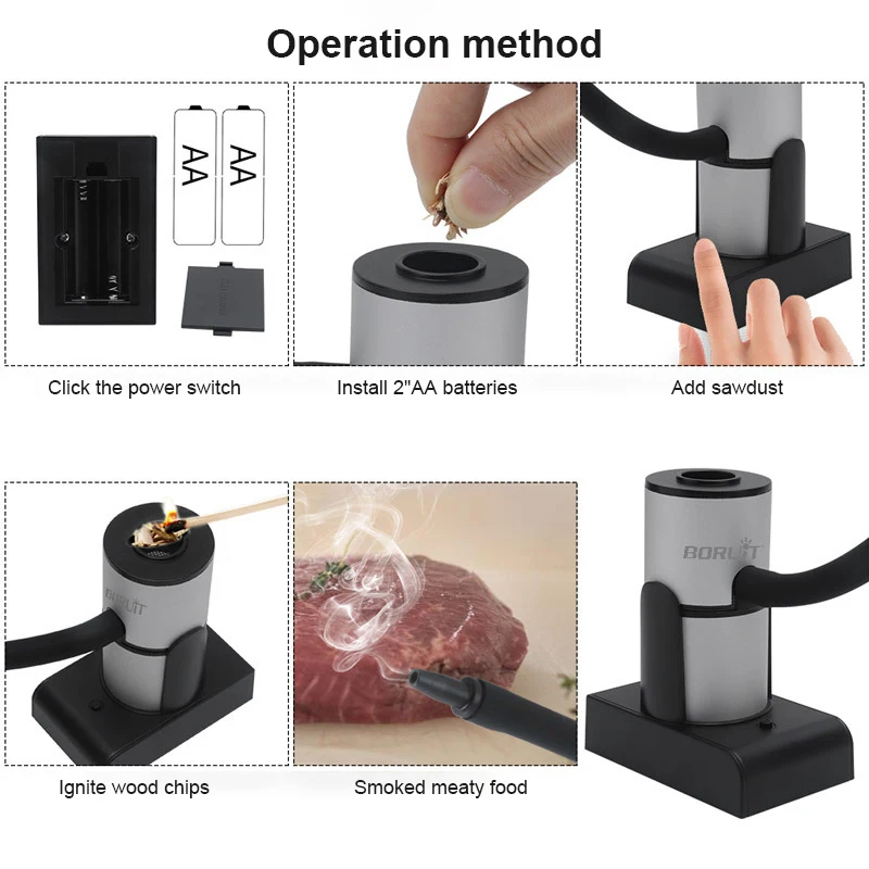 BORUiT Portable Food Cold Smoke Generator Molecular Cuisine Smoking Gun Meat Burn Smokehouse Cooking for Grill Smoker Wood