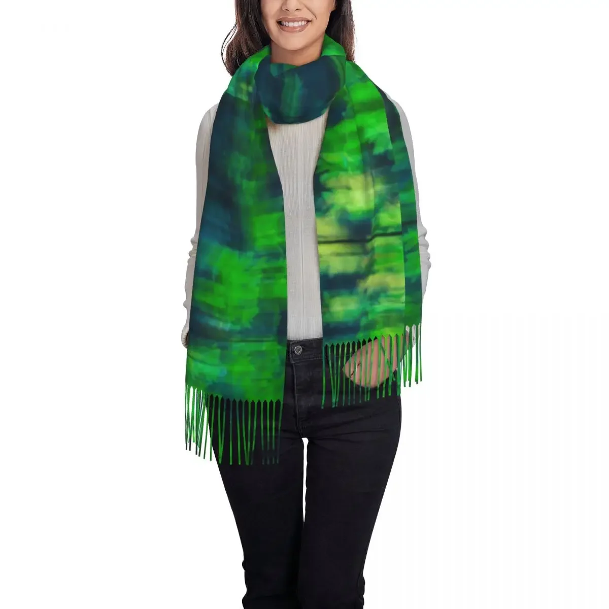 Men Women Scarf Warm Soft Bright Green Forest Large Scarves with Tassel Abstract  Luxury 2024 Shawls and Wrap Winter Bufanda