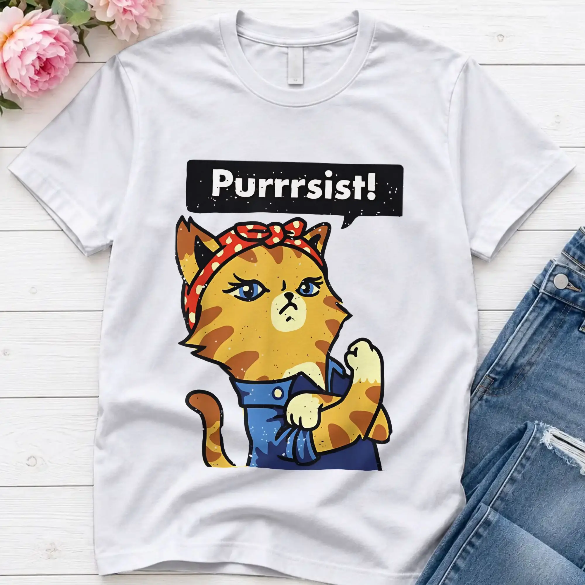 Men's Purrsist Resist Persist Funny Pussy Cat   T Shirts Proud Pussys 100% Cotton Clothes O Neck Tee Shirt Plus Size T-Shirt