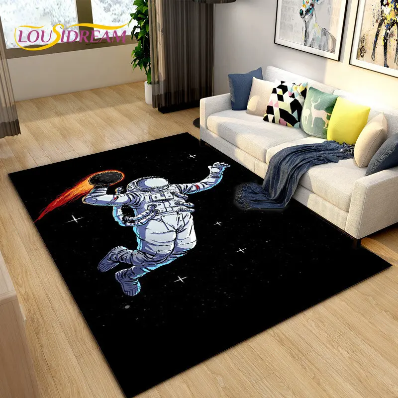 3D 우주 비행사 공간 만화 지역 러그, 거실 용 카펫 러그 어린이 침실 소파 현관 매트 장식, 미끄럼 방지 바닥 매트
