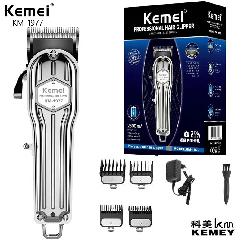 

Kemei KM-1977 Hair Clipper Custom Design High Speed Motor Working Rechargeable Electric Hair Cutting Machine for Men Barber