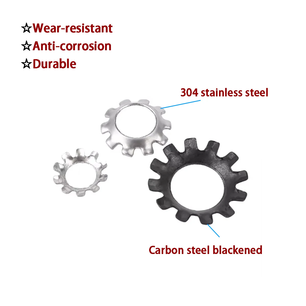 304 Stainless Steel External Tooth Conical Lock Washers - Black Oxide Anti-Slip Anti-Loosening Serrated Gaskets M3M4M5M6M8M10